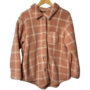Koolaburra UGG Sherpa Shacket Womens M Pink Plaid Button Jacket Cozy Layering